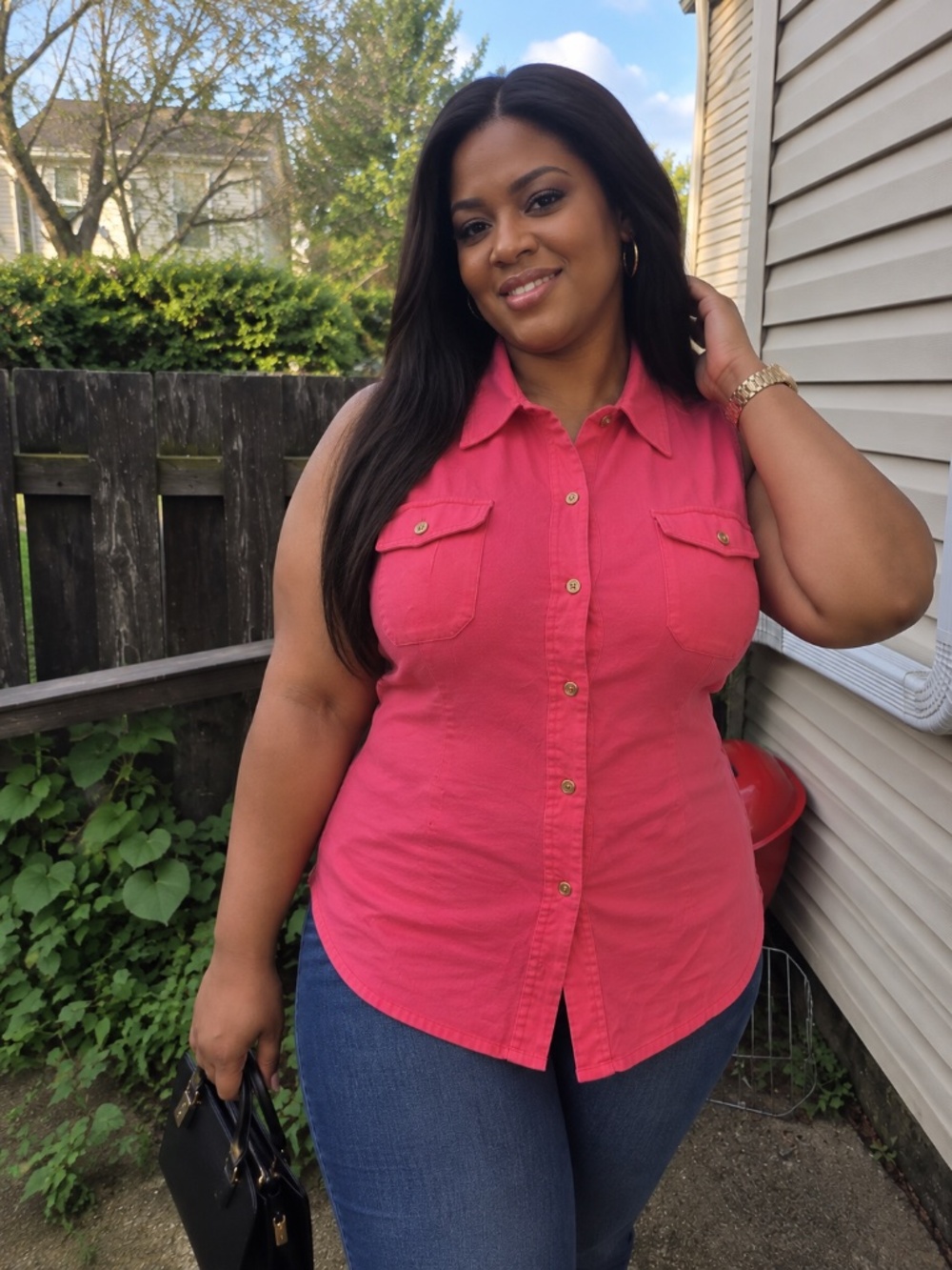 Hot Pink Button-Front Utility Top